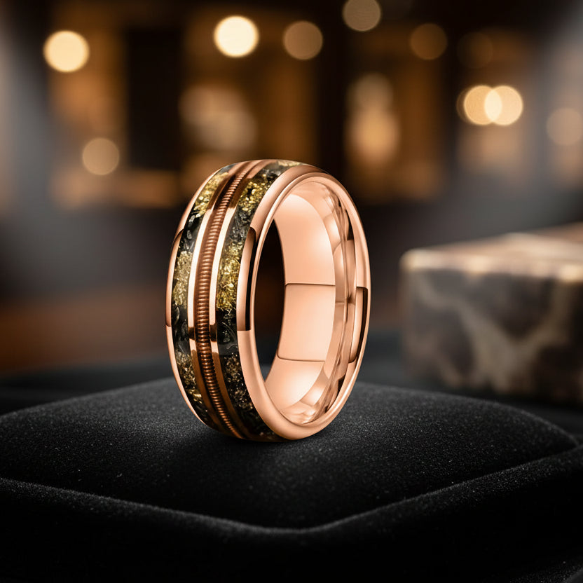 8MM Rose Gold Meteorite Tungsten Ring