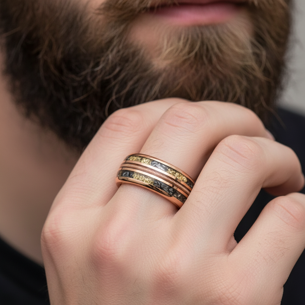 8MM Rose Gold Meteorite Tungsten Ring