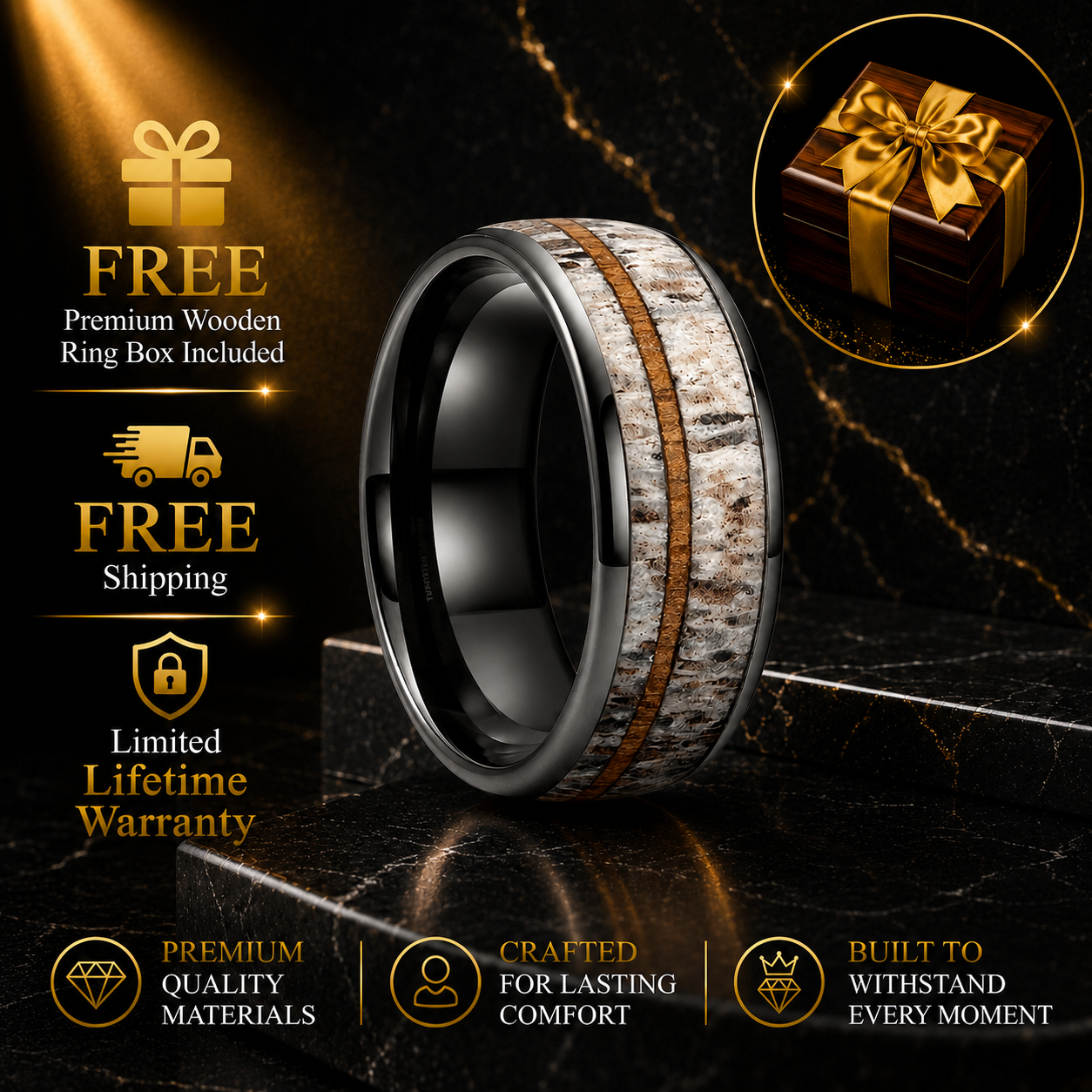 8MM Tungsten Deer Antler Ring