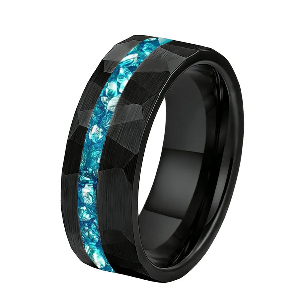 8MM Tungsten Ring with Blue Glass Inlay