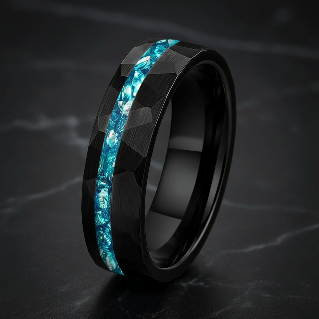 8MM Tungsten Ring with Blue Glass Inlay
