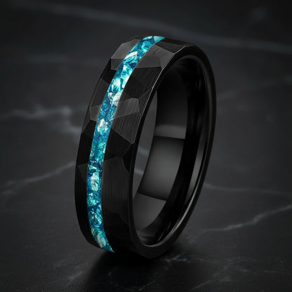 8MM Tungsten Ring with Blue Glass Inlay