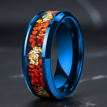 8MM Tungsten Ring with Orange Opal
