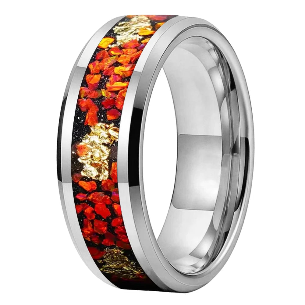 8MM Tungsten Ring with Orange Opal