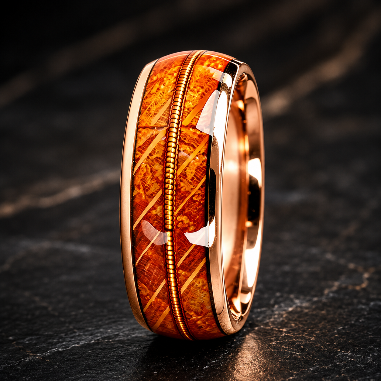 8MM Tungsten Ring with Whiskey Barrel Wood