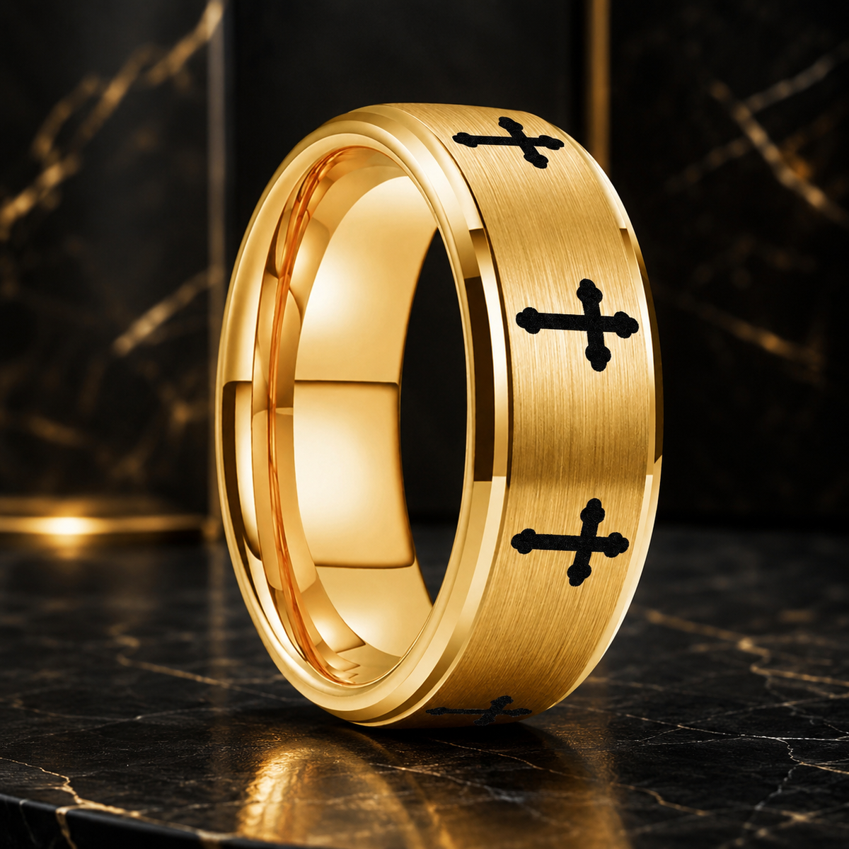 8MM Tungsten Cross Ring with Lord’s Prayer