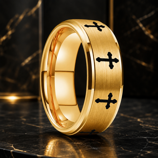8MM Tungsten Cross Ring with Lord’s Prayer