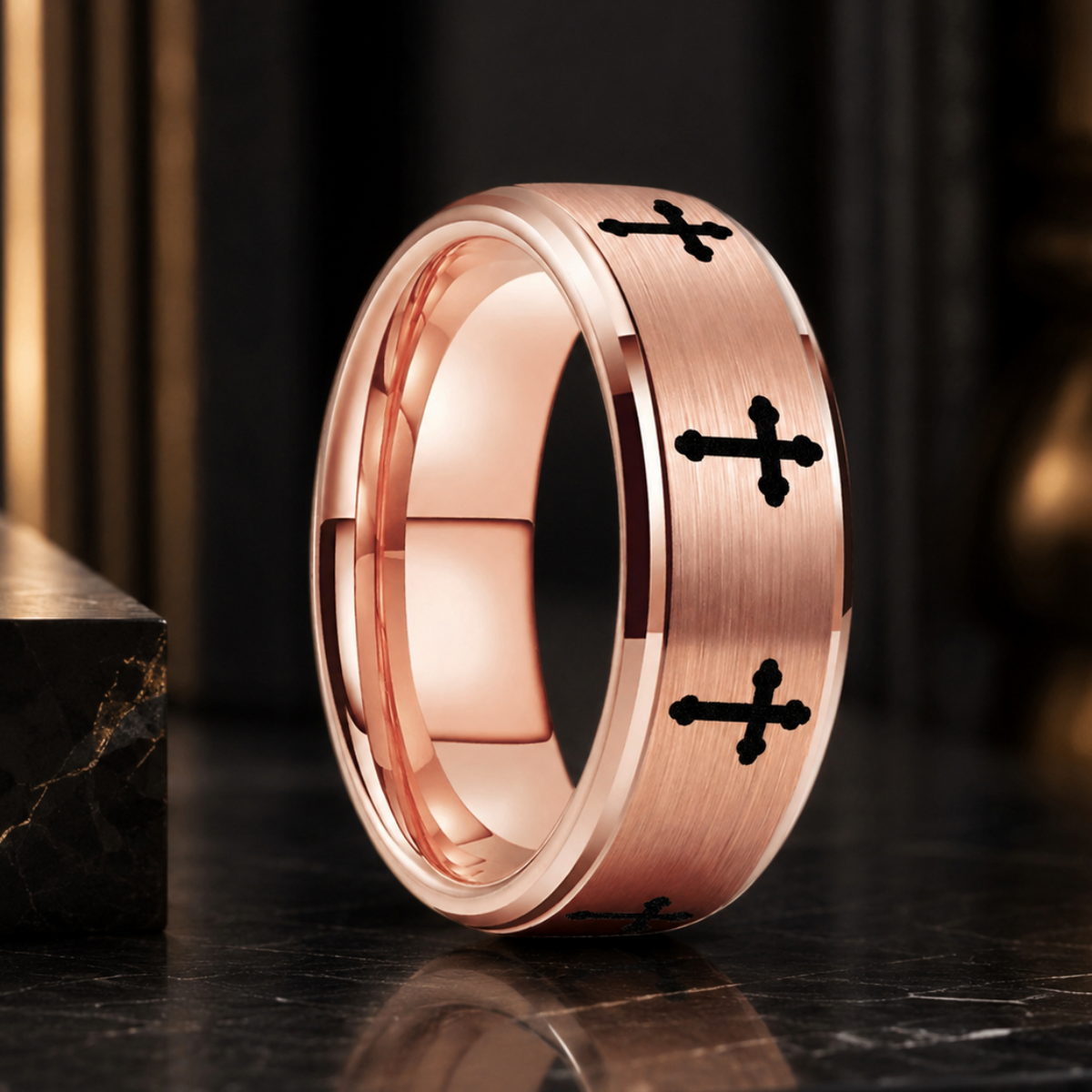 8MM Tungsten Cross Ring with Lord’s Prayer
