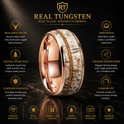 8MM Tungsten Deer Antler Ring