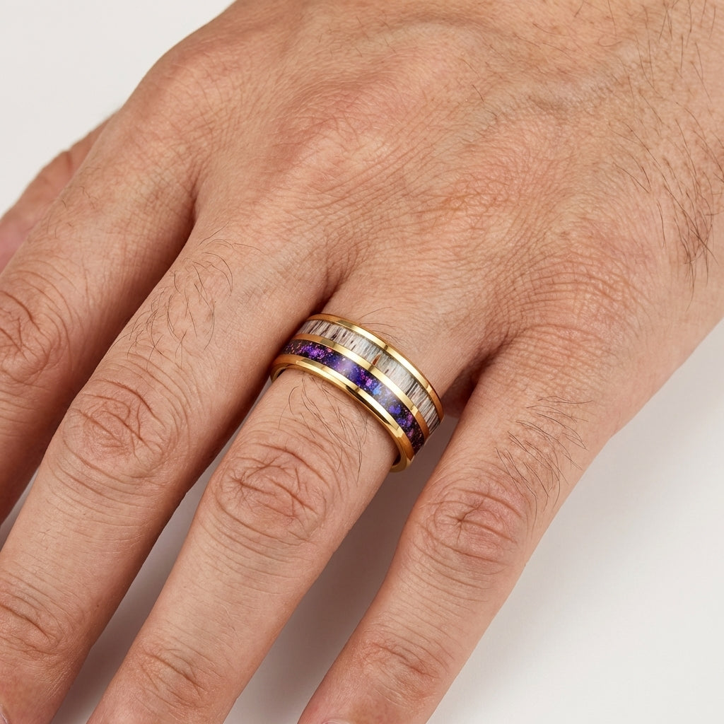 8MM Tungsten Ring with Orion Nebula & Deer Antler Inlay