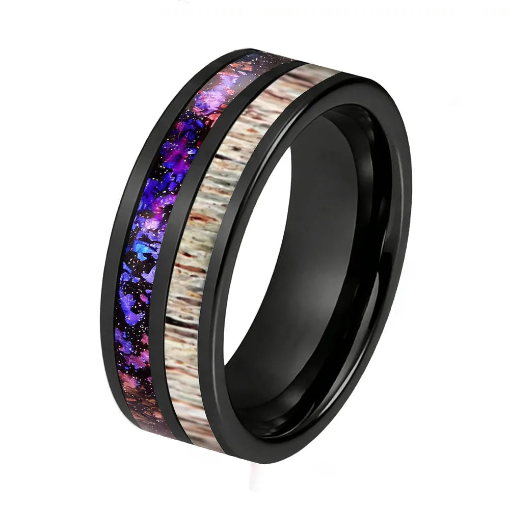 8MM Tungsten Ring with Orion Nebula & Deer Antler Inlay
