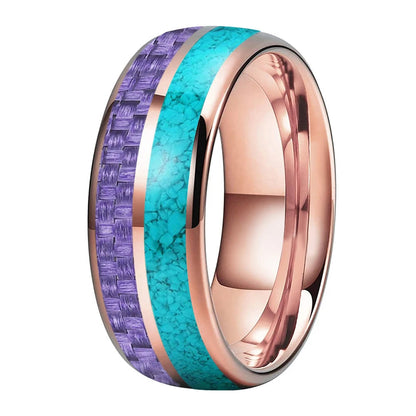 8MM Tungsten Ring with Purple Carbon Fiber & Turquoise