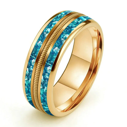 8MM Tungsten Ring with Blue Crystal & Guitar String Inlay