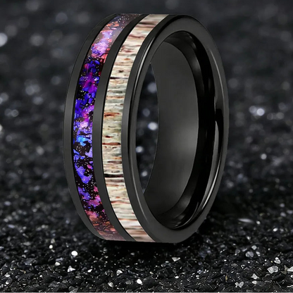 8MM Tungsten Ring with Orion Nebula & Deer Antler Inlay