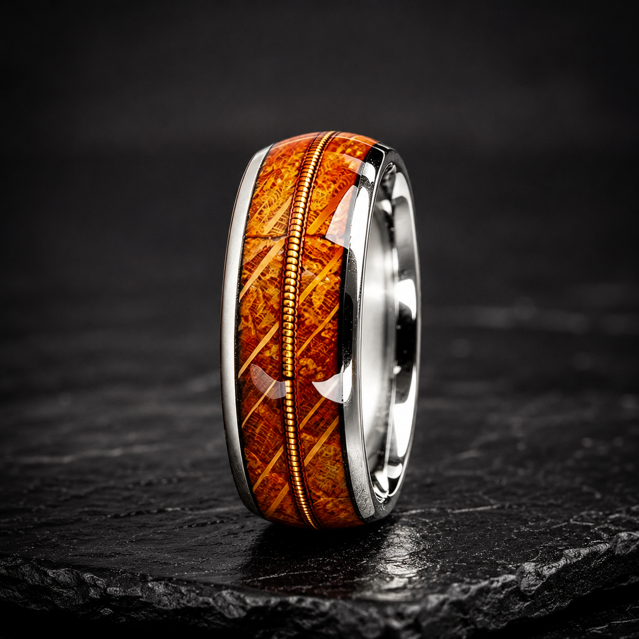 8MM Tungsten Ring with Whiskey Barrel Wood