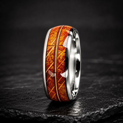 8MM Tungsten Ring with Whiskey Barrel Wood