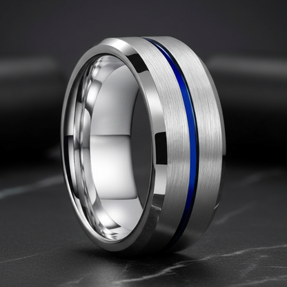 8MM_Tungsten_Ring_with_Blue_Center_Line_Beveled_Edges