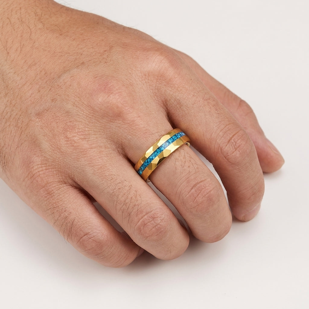 8MM Tungsten Ring with Blue Glass Inlay