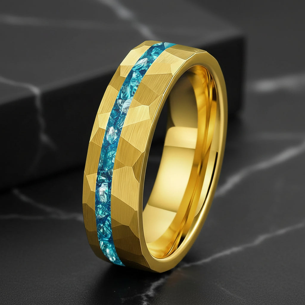 8MM Tungsten Ring with Blue Glass Inlay