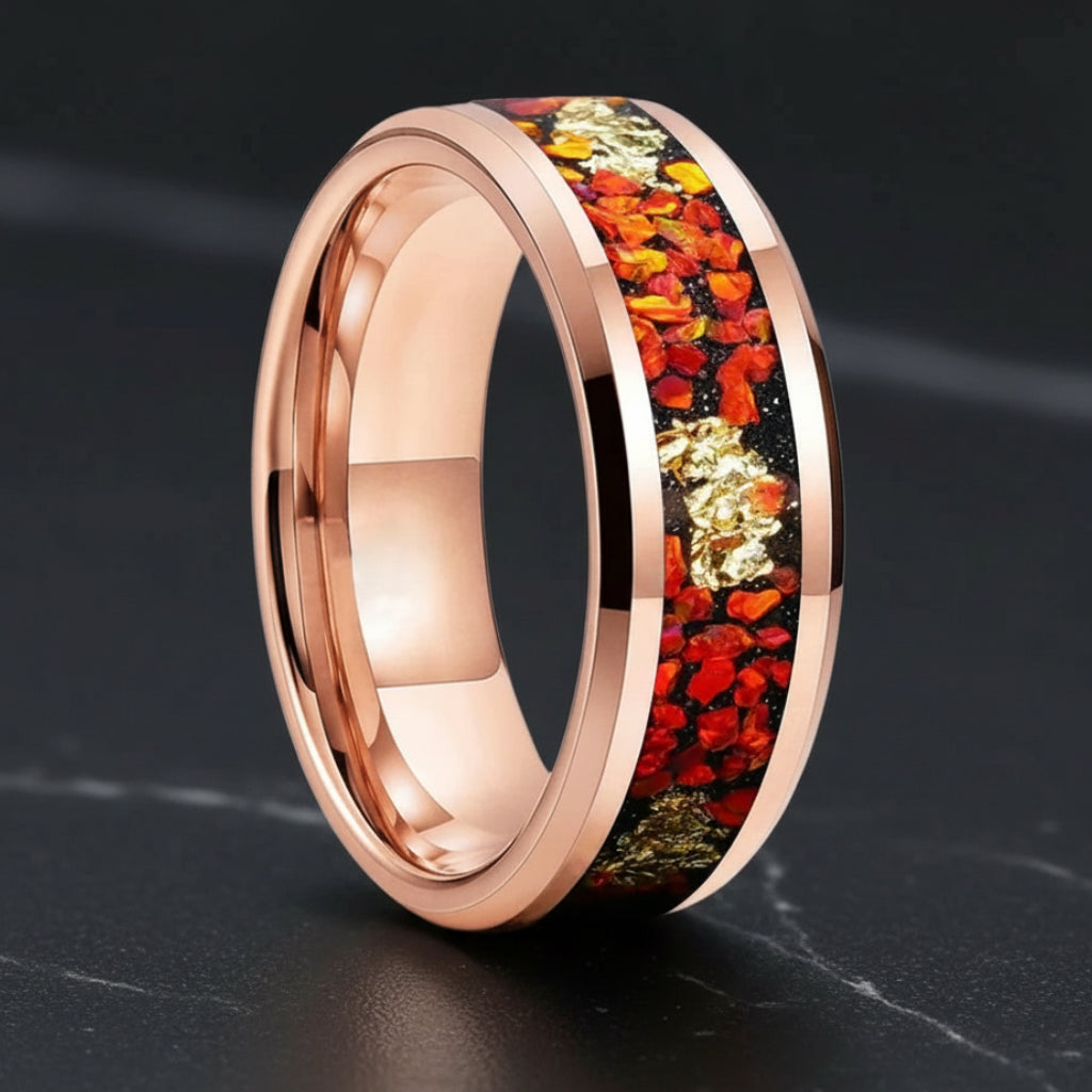 8MM Tungsten Ring with Orange Opal