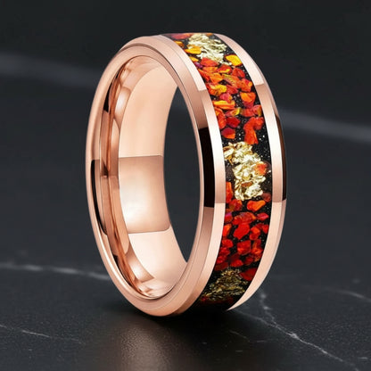 8MM Tungsten Ring with Orange Opal