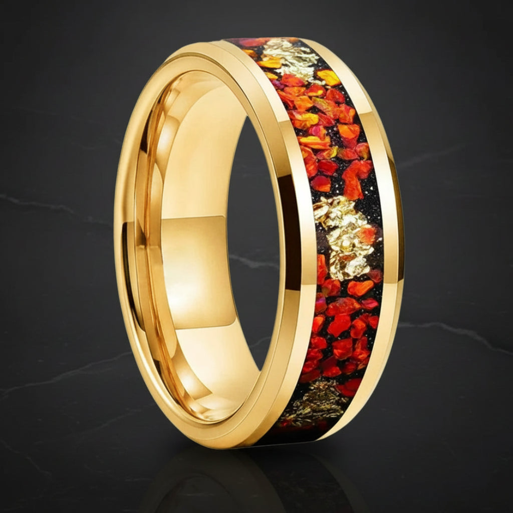 8MM Tungsten Ring with Orange Opal