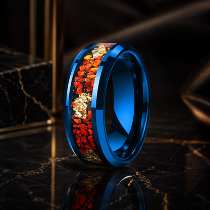 8MM Tungsten Ring with Orange Opal And Gold Foil