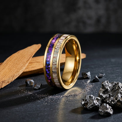 8MM Tungsten Ring with Orion Nebula & Deer Antler Inlay