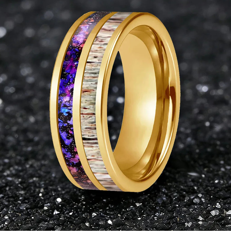 8MM Tungsten Ring with Orion Nebula & Deer Antler Inlay