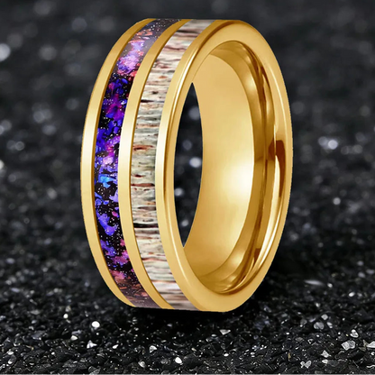 8MM Tungsten Ring with Orion Nebula & Deer Antler Inlay