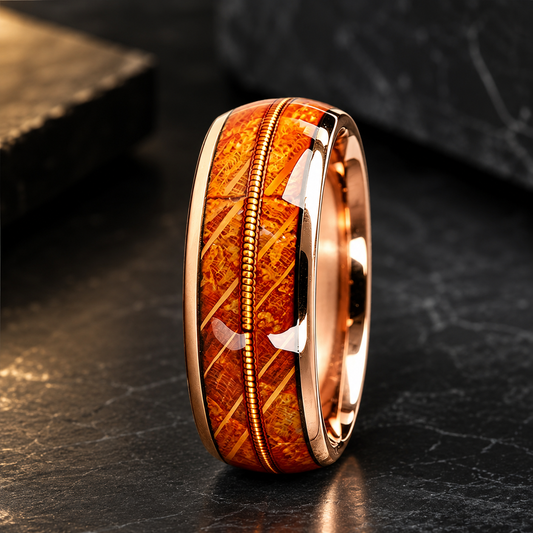 8MM Tungsten Ring with Whiskey Barrel Wood