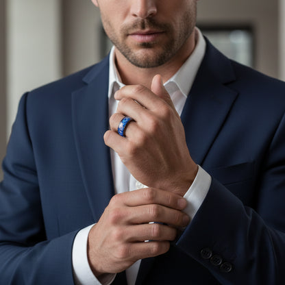 8MM Tungsten Wedding Band with True Blue Galaxy Opal Inlay