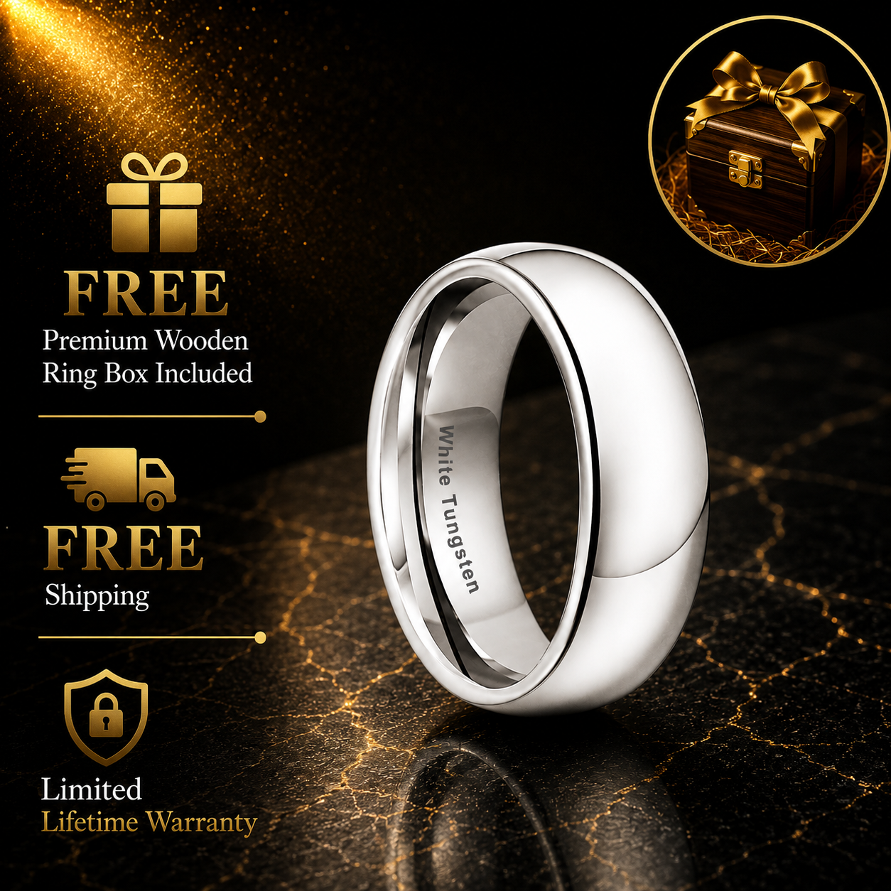 8MM White Tungsten Ring