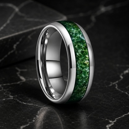 Tungsten Moss Agate Ring 