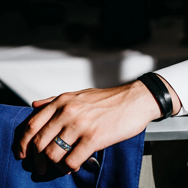 8mm Black Tungsten Galaxy Opal Ring