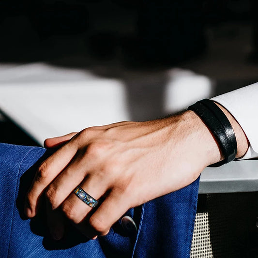 8mm Black Tungsten Galaxy Opal Ring