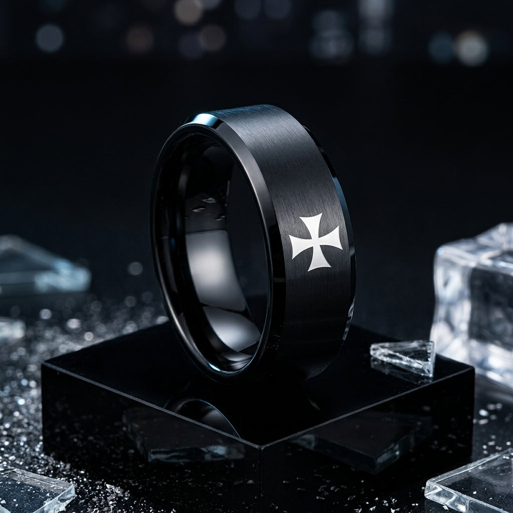 Black Tungsten Ring with cross
