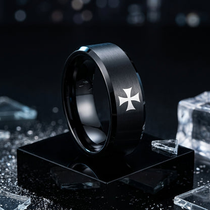 Black Tungsten Ring with cross