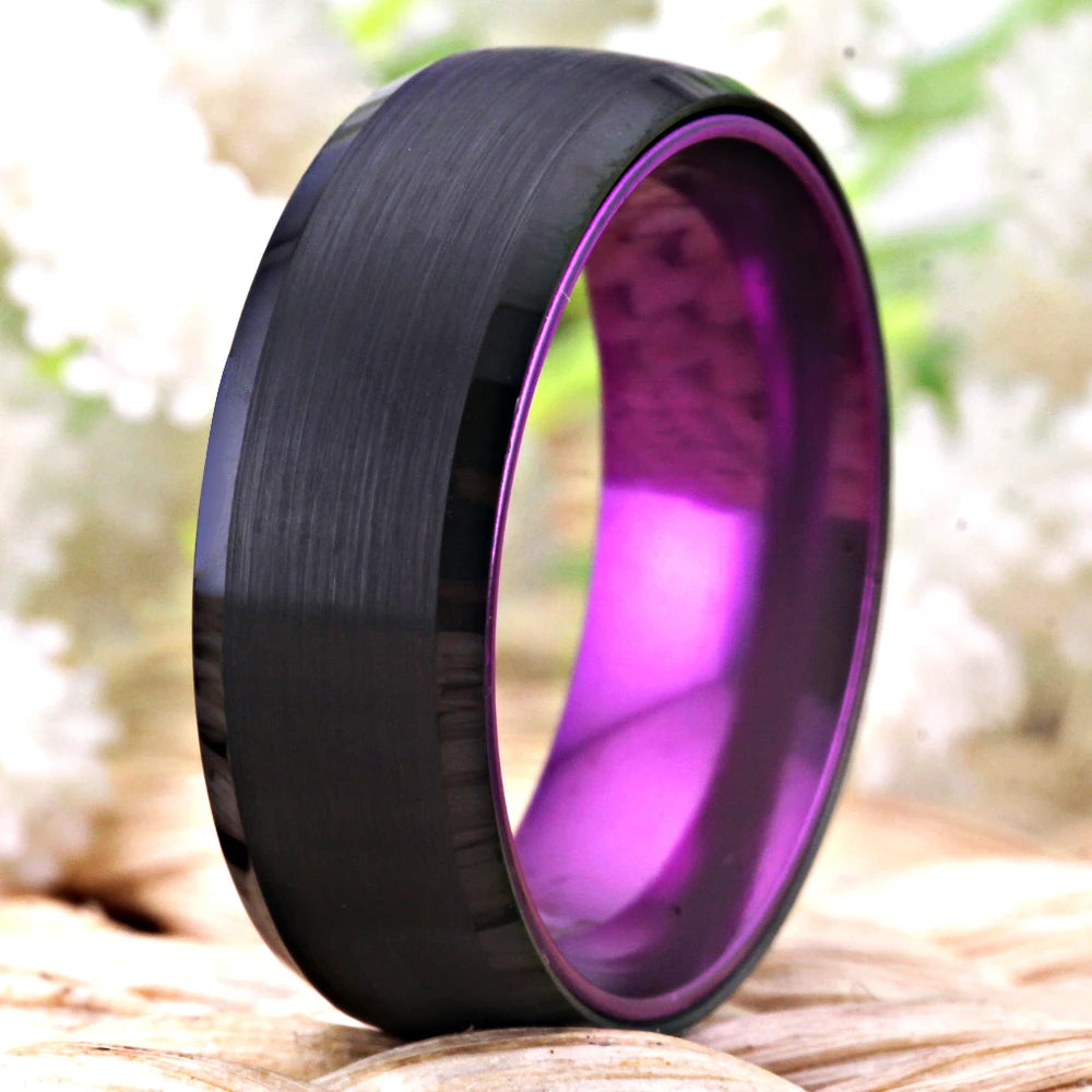8mm Black with Purple Tungsten Ring