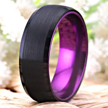 8mm Black with Purple Tungsten Ring