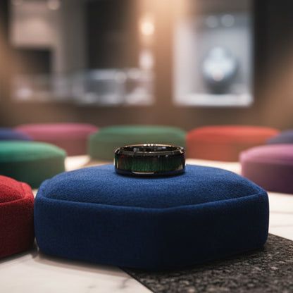 8mm Black Tungsten Ring with Green Wood Inlay