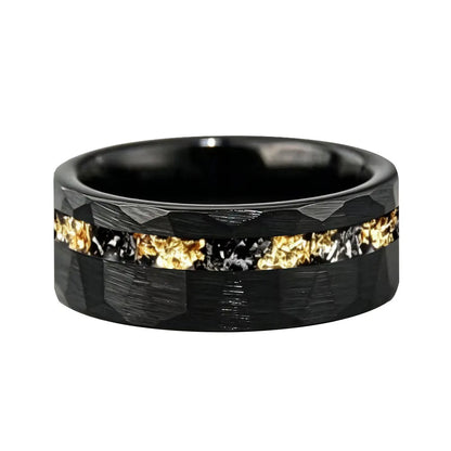 Black Tungsten Ring with Meteorite Gold Foil Inlay