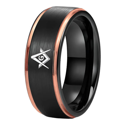 8mm Black Tungsten Steel Masonic Ring
