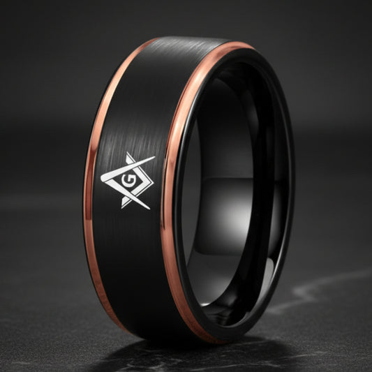 8mm Black Tungsten Steel Masonic Ring