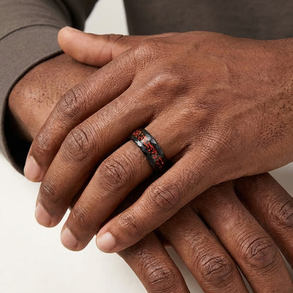 8mm-Black Tungsten Wedding Band with Red Opal Inlay