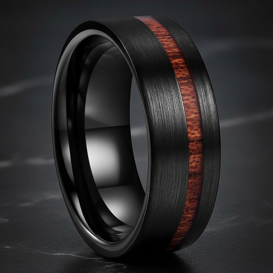 Black Tungsten Wood Ring