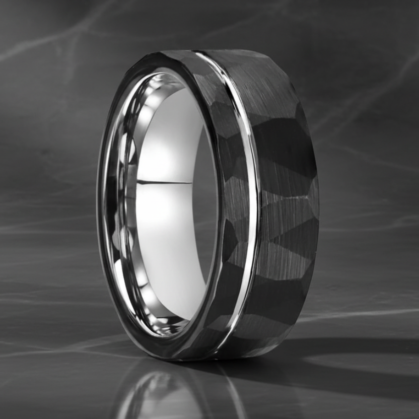 8mm Black and silver Tungsten ring