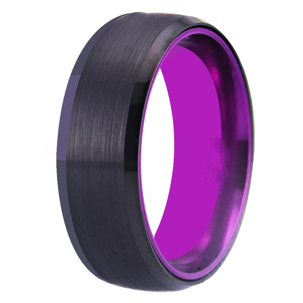 8mm Black with Purple Tungsten Ring