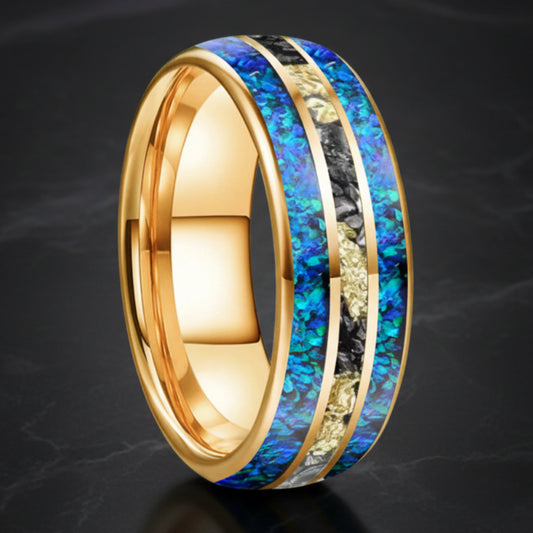 8mm Blue Opal Meteorite Tungsten Ring