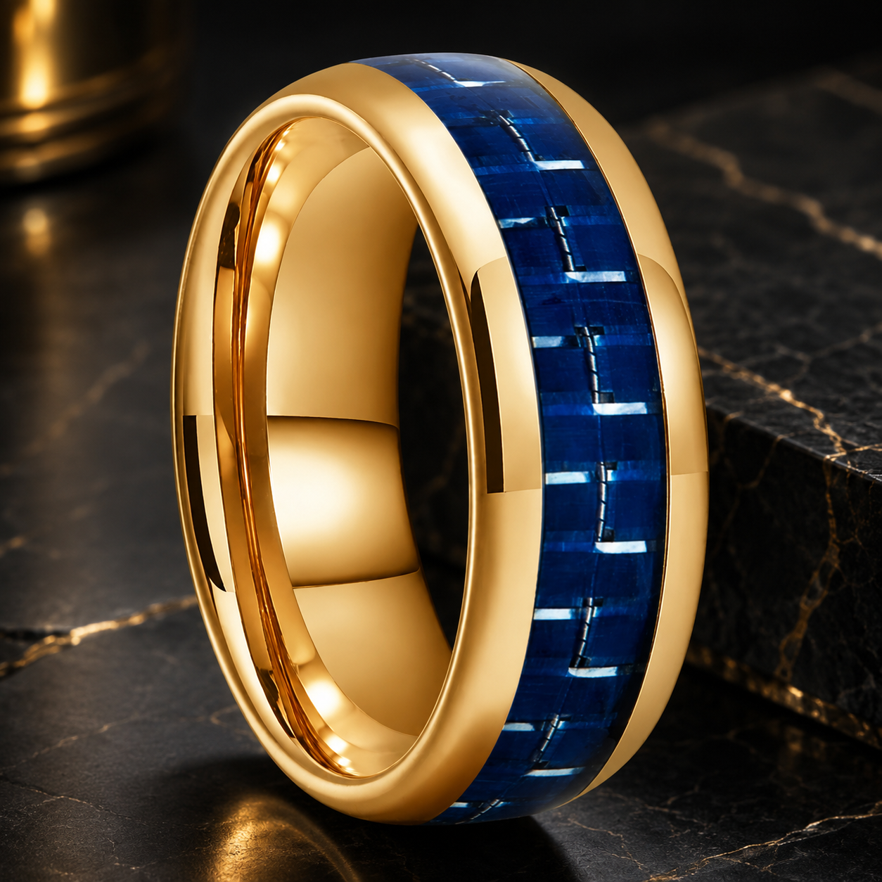 Blue Carbon Fiber Inlay Tungsten Ring
